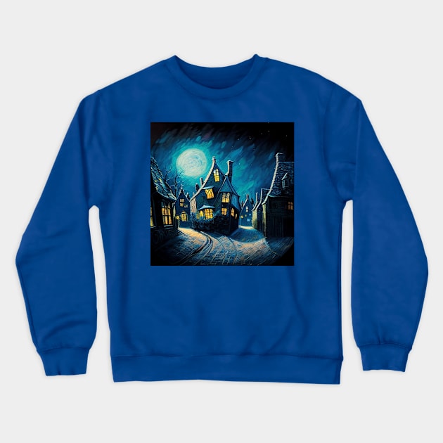 Starry Night Over Hogsmeade Village Crewneck Sweatshirt by Grassroots Green